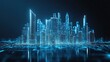 © Boris - Futuristic blue cityscape with digital skyscrapers.