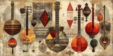 Abstract background with musical string instruments in ethnic style