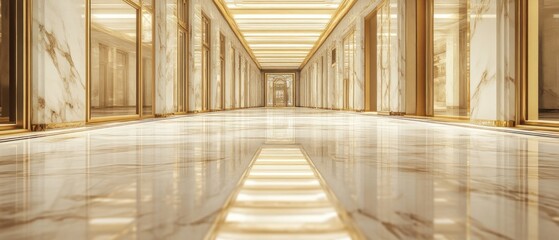 Canvas Print - Golden Trimmed Marble Hallway with Reflected Light