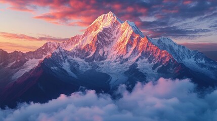 Majestic Mountain Peak at Sunset in Glowing Colors