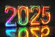 © Wafello - Colorful neon 2025 sign on dark background, concept of new year celebration and future outlook