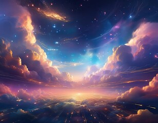 Wall Mural - Fancy backdrop of glittering fluffy clouds and sky