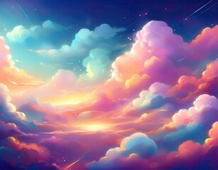 Fancy backdrop of glittering fluffy clouds and sky