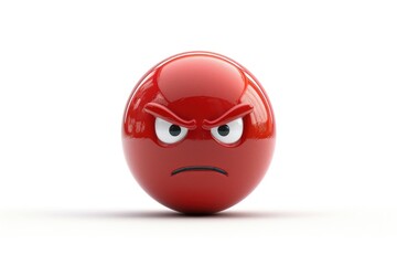 Wall Mural - a red angry face emoji icon with a shiny realistic texture isolated on a white background