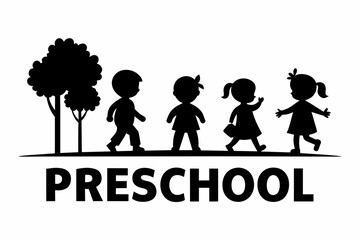 Wall Mural - Preschool logo silhouette black vector art illustration