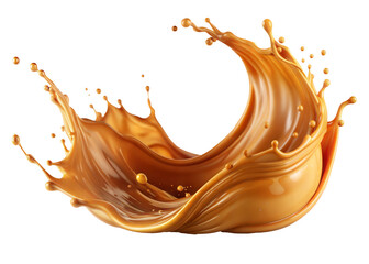 Caramel Splash Wave cut out. isolated on transparent background. Copy space.