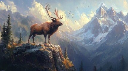 Poster - Majestic Elk on a Mountain Peak