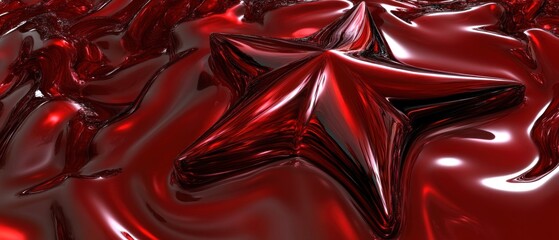 Wall Mural - A Shiny Red Star Embedded in a Liquid-Like Surface