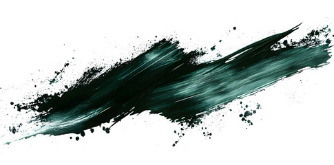 Poster - An isolated transparent png of a dark green ink brush stroke and dark green brush splashes.