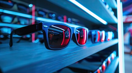 stylish 3D sunglasses on display in the store