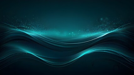 Poster - Abstract dark teal background with light wave. Blurred turquoise water backdrop. Vector illustration for your graphic design, banner, wallpaper or poster, Generative AI