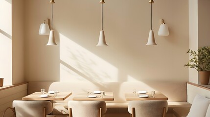 Wall Mural - A snug and minimalistic breakfast nook with plush seating   AI generated illustration