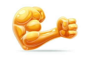 Wall Mural - a flexed bicep emoji icon shiny realistic texture isolated on a white background