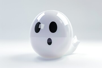 Wall Mural - a ghost emoji icon a glossy reflective surface on a white background