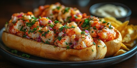 Close-up of Two Lobster Rolls with Parsley and Red Onion