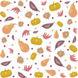 © Irena - Seamless autumn pattern with orange and yellow pumpkins, leaves, berries and dots of different colors