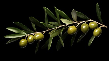 Sticker - Olive Branch with Green Olives on Black Background