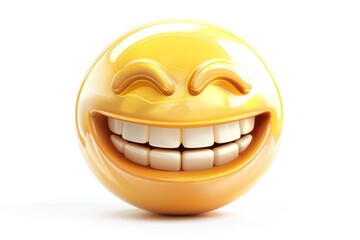Wall Mural - grinning face emoji icon with a shiny realistic texture isolated on a white background