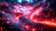 © Eva - Un paisaje abstracto y arremolinado de circuitos brillantes, nubes pixeladas y formas holográficas, con ríos de neón que representan flujos de datos y mezclan los mundos digital y físico.