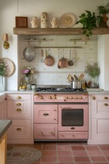 Wall Mural - Cozy minimalism in a country style kitchen with warm pastel tones  AI generated illustration