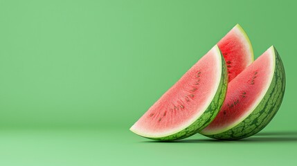 Fresh watermelon slices on a vibrant green background, perfect for summer-themed designs and healthy lifestyle imagery.