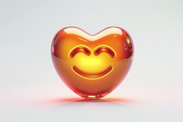 Wall Mural - a heart eyes face emoji icon with a glossy reflective surface background