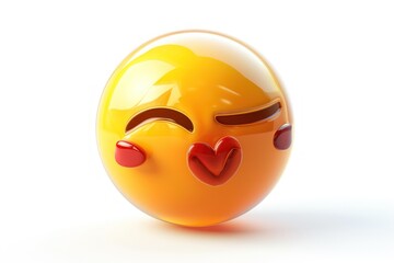 Wall Mural - kissing face emoji icon with a glossy reflective surface isolated on a white background