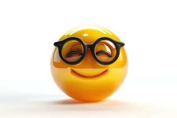 Wall Mural - nerd face emoji icon a glossy reflective surface isolated on a white background