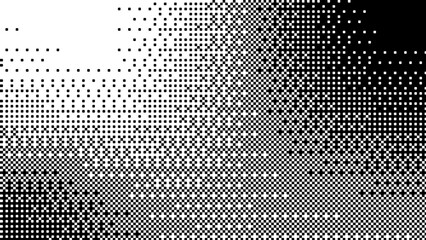 Pixelated bitmap gradient texture.8 bit video game screen wallpaper Black and white dither pattern background.	