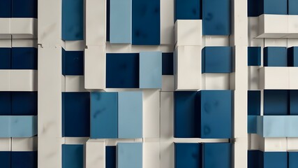 Wall Mural - Abstract repeating rectangles shape on blue and white background Generative AI