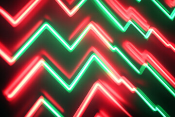 Wall Mural - A neon lighting background showcasing neon red and green zigzag lines forming an electrifying pattern, with sharp angles and intense contrasts.