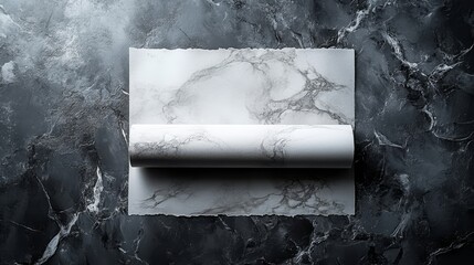 Wall Mural - A roll of paper is on a black marble countertop