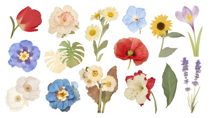 Wall Mural - PNG flower collage set, transparent background