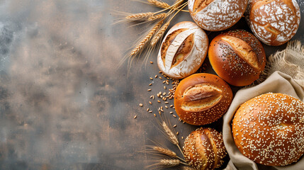 Poster - bread and other fresh pastry on a dark background