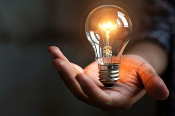 Conceptual Image of a Light Bulb Held by a Hand, Representing Creative Solutions and Enlightenment