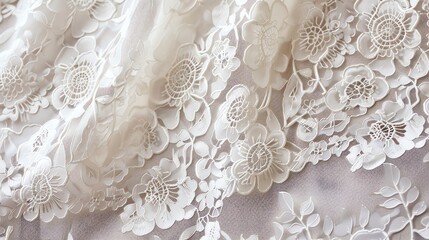 White floral lace fabric, close up.