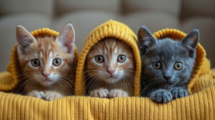 funny adorable kittens wearing hats