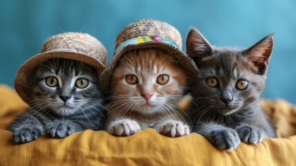 funny adorable kittens wearing hats