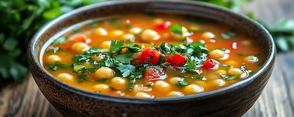 Wall Mural - Hearty Chickpea Soup Photo with Fresh Herbs