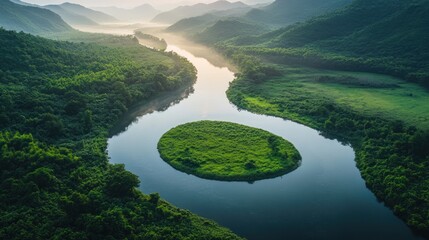 Wall Mural - Serene River Winding Through Lush Green Valley