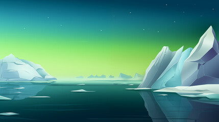 Poster - Dawn Over Arctic Icebergs With Northern Lights Sky Reflection