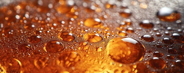Wall Mural - Golden Water Drops Macro Photography - Abstract Background