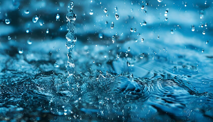 Sticker - a water droplet splashing into a body of water, creating ripples and smaller droplets.