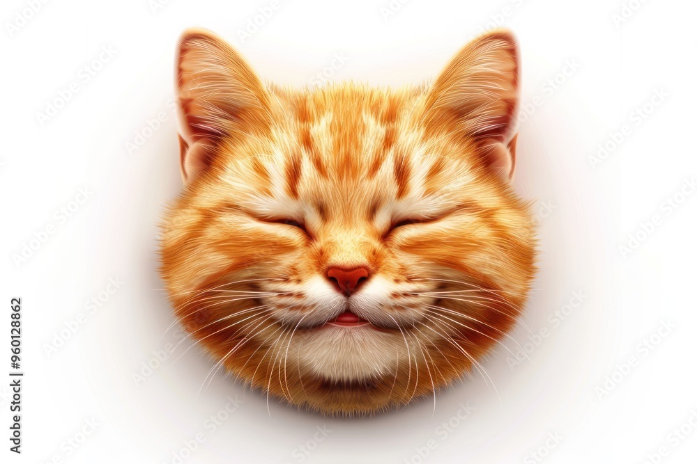 Smiling cat face emoji icon with a shiny realistic texture