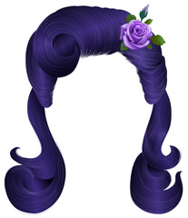 Wall Mural - woman long curly hairs violet colors with decoration rose.
retro style. beauty fashion. realistic 3d.
