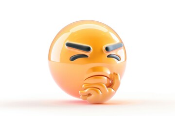 Wall Mural - thinking face emoji icon with a glossy surface isolated on a white background