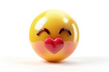 Wall Mural - a face blowing a kiss emoji icon shiny realistic texture isolated on a white background