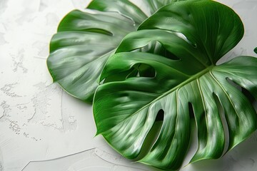 Wall Mural - Exotic Foliage: White Background Mockup of Lush, Oversized Green Tropical Leaves