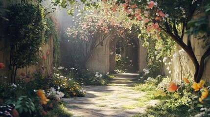 Canvas Print - A Secluded Rose Garden