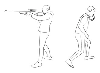 Wall Mural - Sniper with rifle, referee with whistle, silhouette sketch